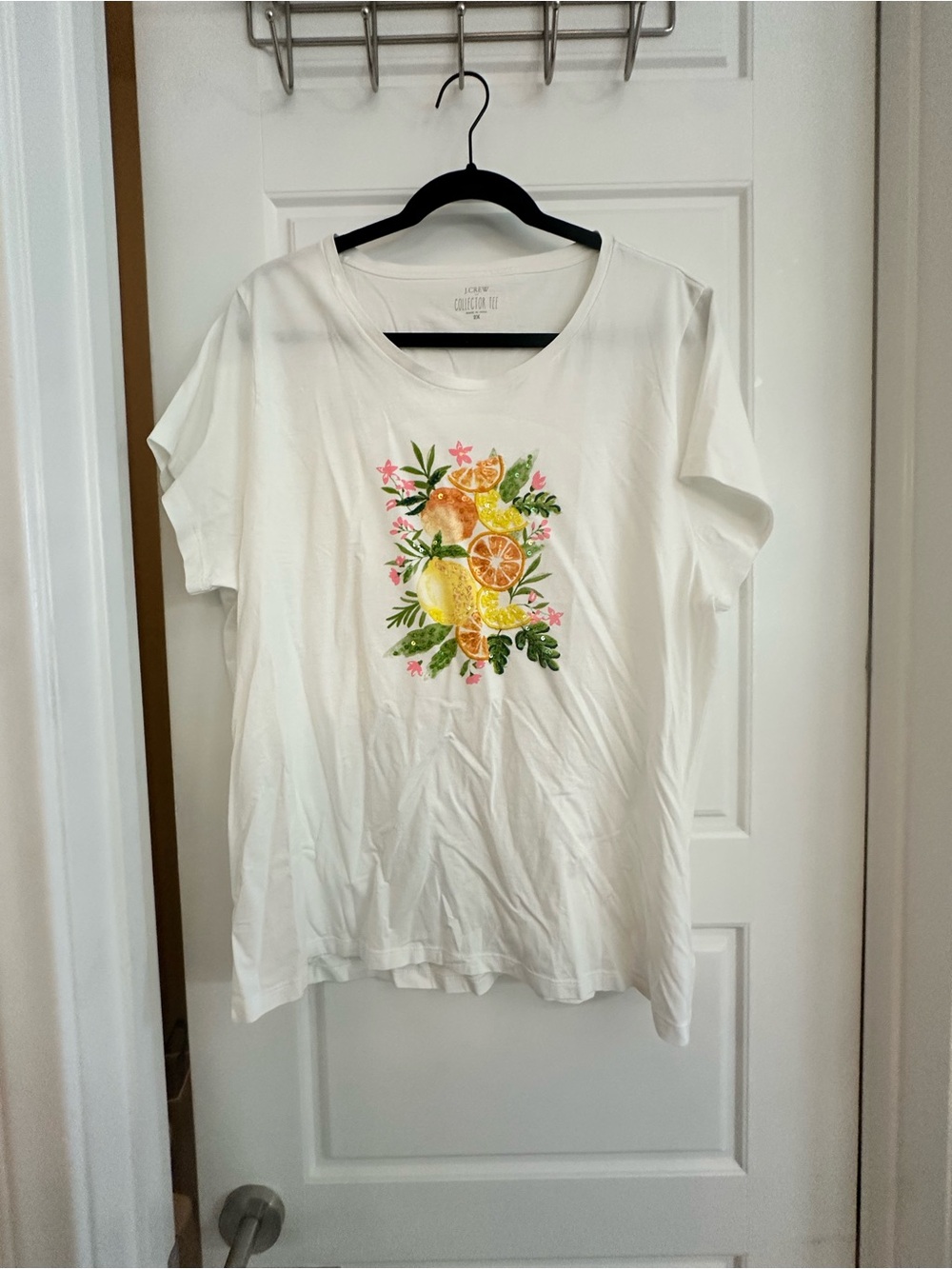 J. Crew Factory White Short-Sleeve Tee with Citrus & Floral Motif